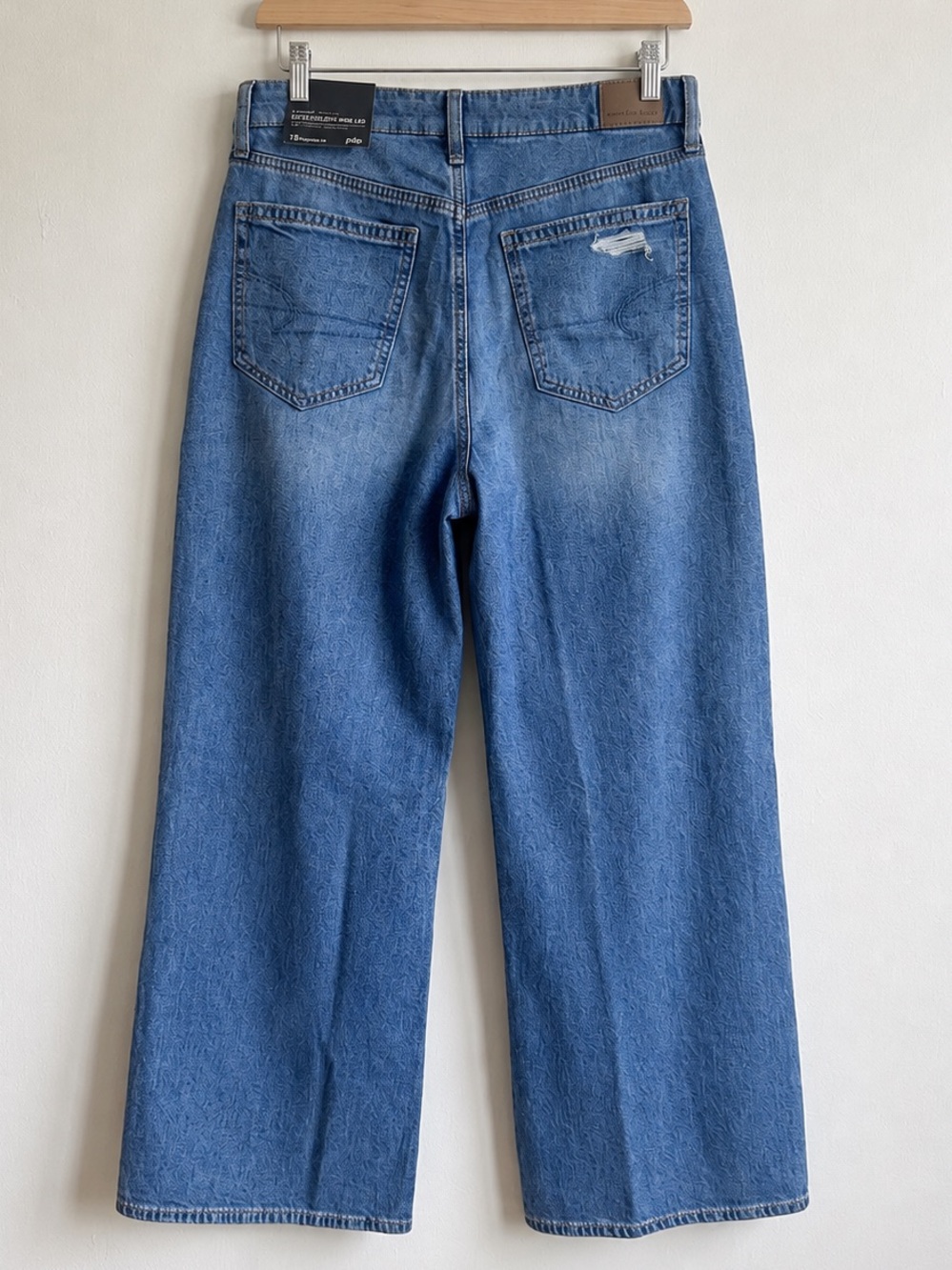American Eagle Curvy Baggy Wide Leg Jeans Size 10 30W Super High Rise Distressed - Picture 3 of 9